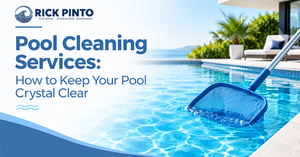 Professional pool cleaning services guide on how to keep your pool crystal clear using a pool skimmer net.